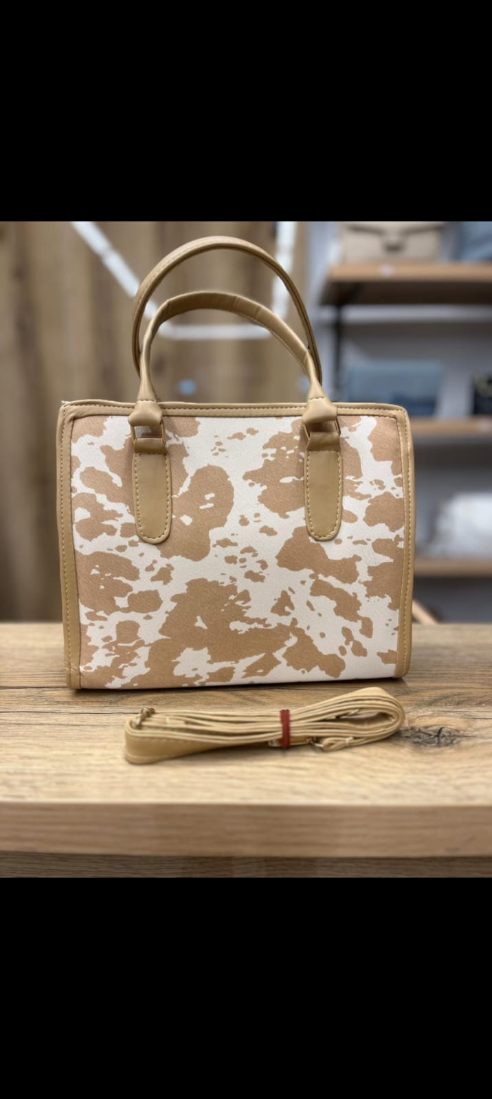 Cow Print Boxy Top-Handle Tote Bag —   handbag by HandbagsAvenue